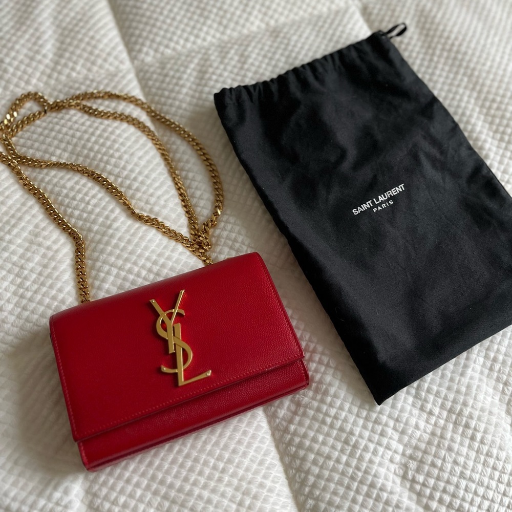 Saint Laurent KATE SMALL CHAIN BAG IN GRAIN DE POUDRE EMBOSSED LEATHER